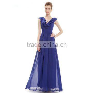 China factory high quality V-neck long chiffon cheap bridesmaid wedding dress