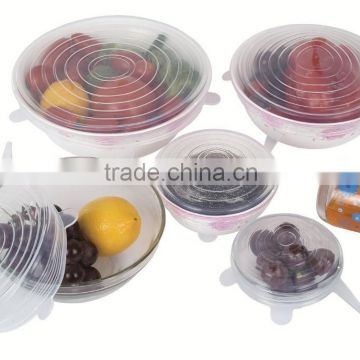 New Wholesale FDA food grade bpa free clear 6 sizes silicone lids food and bowl covers