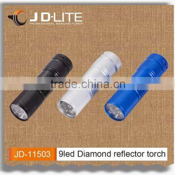 Diamond reflector improved quality multi-colors 9 LED mini torch