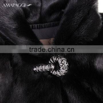 Hot Sale Short Black Mink Fur Hooded Coat for Winter photo-4