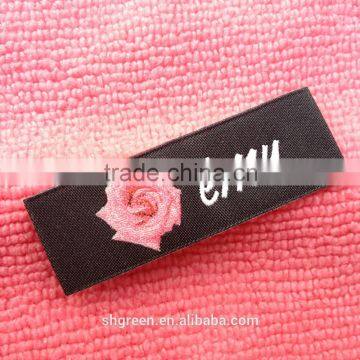 flower logo woven/weaving neck label with end fold