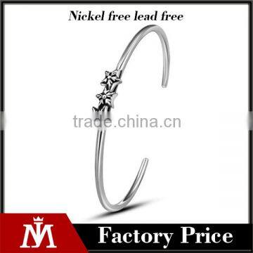 C shape antique silver vintage engraved wire star stainless steel bangles