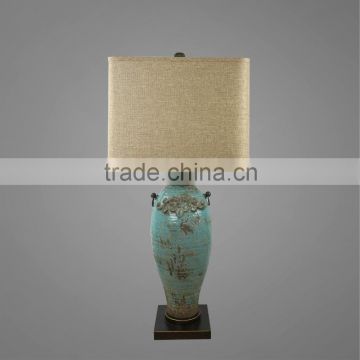 Vintage Style Ceramic Table Lamp Metal Base In Antique Brass And Ceramic Body With Square Fabric Lampshade Study Table Lamp