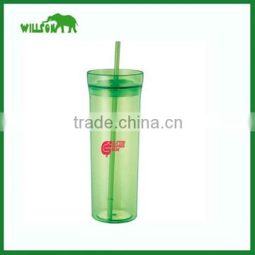 AS plastic double wall tumbler with straw and lid