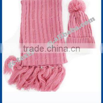 100% acrylic winter sets in pink color for girl with fashion jacquard pattern