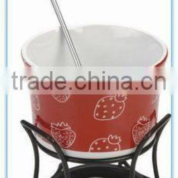 Ceramic Cheese Fondue Set With Stand With Green Color Cheese Press photo-2
