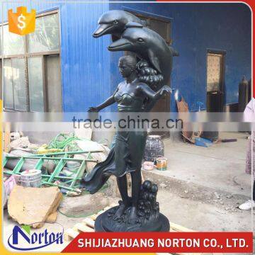 life size woman and dolphin bronze sculpture for fountain decor NTBH-S834X