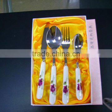 Porcelain Handle Gift Cutlery Set With Elegant Wooden Box photo-5
