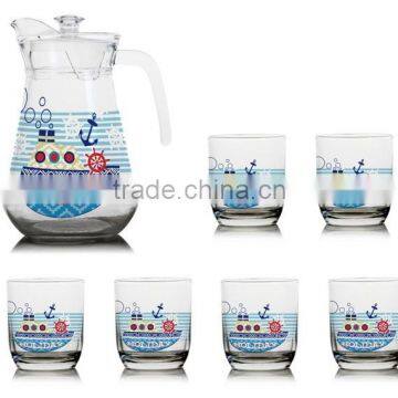 1300ml halloween christmas and sea color printing jar and 6pcs cups set