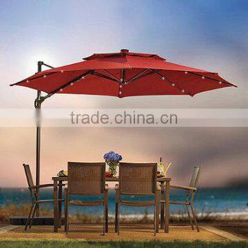 Outdoor Durable 10ft Hanging Cantilever Red LED Roma Umbrella