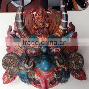 Hand Crafted Wooden Mask of Hindu Buddha monster Garuda red blue wall hanging made in Nepal