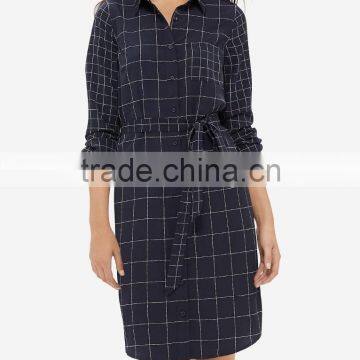 women's plaid shirt dress with Removable self-tie belt