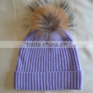 2014 classic cashmere hat with raccon fur ball on the top