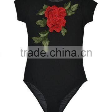 conjoined T-shirt girls sexy short sleeves t-shirt teddy underwear conjoined lingerie embroidery rose sexy girls t-shirt