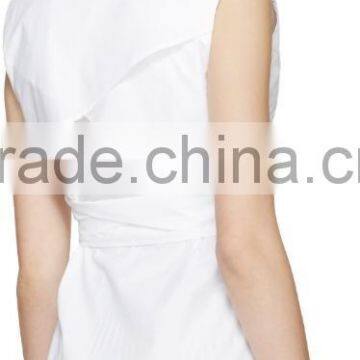 2016 Lady Fashionable Cheap White Belted Sleeveless Blouse photo-3
