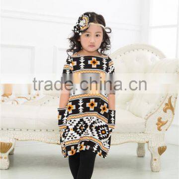 2017 New Spring Children Boutique Clothing Baby Frock Designs Half Sleeves Evening Dress With Headband photo-4