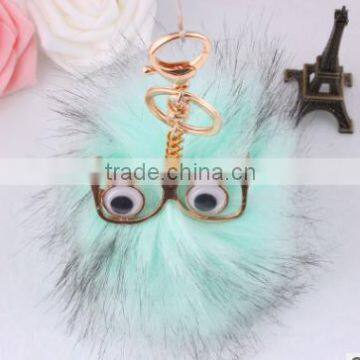 Evil Eye Faux Fur Pom Pom Keychain Bag Charms Fake Fur Glasses Bag Charms Car Hangers Imitation Fur Ball Keychain Gifts photo-2