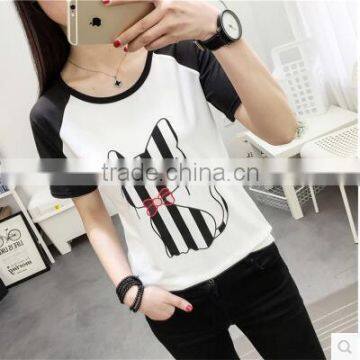 Short Sleeve T-shirt Girl 2017 Summer New Women's Clothing Collar Loose Half Sleeve