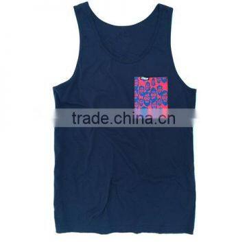 Custom cheap cotton men's tank top with pocket,stripe tank top