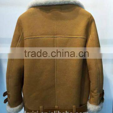 2016 New Fashion Women Winter Sheepskin + Sheep Fur Genuine Leather Jackets Lady Motorcycle Red Black Coat Outerwear Hot Sale photo-6