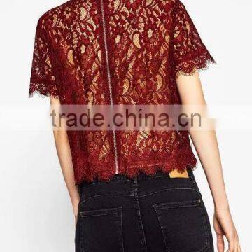 Runwaylover EY2368B Hot Sale 2017 Ladies Hollow Out Shrt Sleeve Lace T-Shirts photo-2