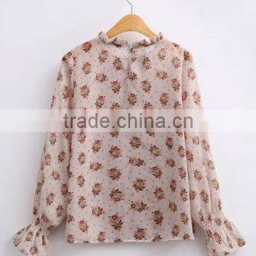 Runwaylover EY2344B Hot Sale 2017 Women Fashion Sleeve Fold Printed Chiffon Blouse photo-5