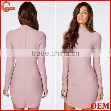 High neck long sleeves mini Dresses design with androgynous curved hem