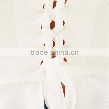 2017 OEM Girls Flounced Hem Cream Textured Corset Blouse Top photo-5