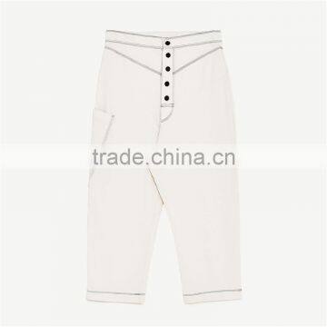 Peg-leg Trousers Cotton White Pants for Women photo-6