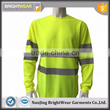 100%polyester hi vis rib collar long sleeve wicking high visibility t-shirt