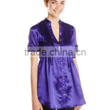 Roll 3/4 Tab Sleeve Satin Pintuck Tunic Dress photo-1