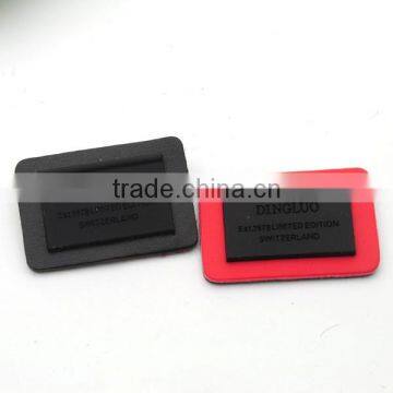 Black/red PU Leather Sew on Patches With Matt Black Metal Plates Clothing Label for Jeans/jacket PLB-005 photo-2