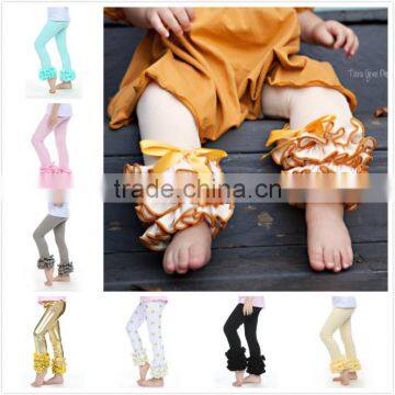 Icings style leggings,baby mustard leggings with full ruffles,wholesale girls chevron ruffle pants M5040226