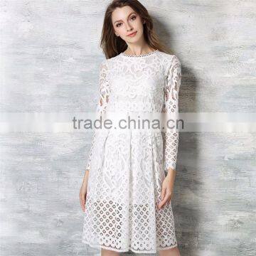 Hot sale women elegant lace dress summer spring hollow out design high quality full sleeve plus size long Vintage dress