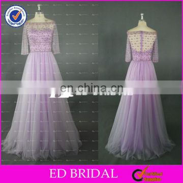 CE813 Elegant Off-the-shoulder Half Sleeve Floor Length Purple Evening Gown Dress