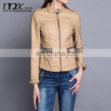 2015 Autumn Winter leather woman fashion jacket pu jacket with simple design for lady