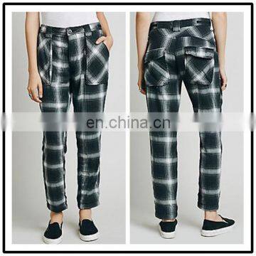 2016 Spring British Fashon Trend High Waist Scottland Big Plaid Check Pants for Women NT6731