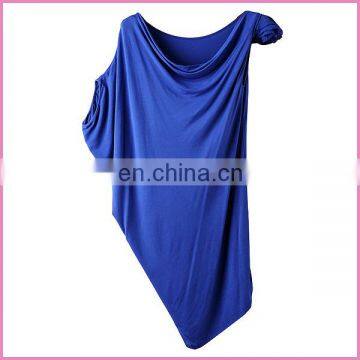 fashion irregular cutting elastic cotton fabric tight dress sexy one side sleeveless girl dress