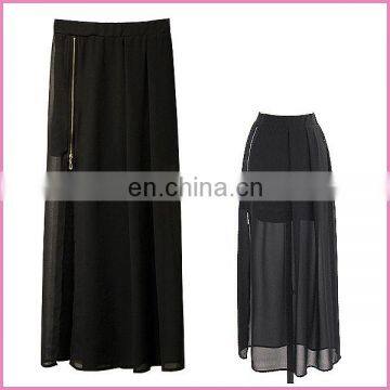 summer thin chiffon long wrap skirt sexy side zipper design skirt