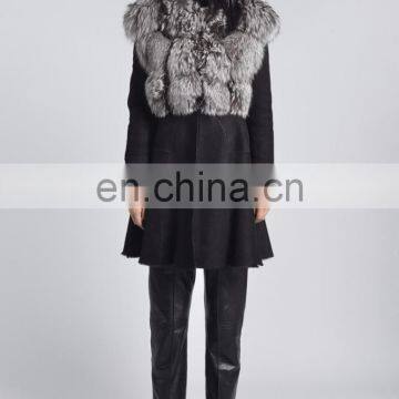 Punk Style Sheepskin Fur Coat Natural Silver Fox Fur Jacket For Women Real Fur Leather Garment