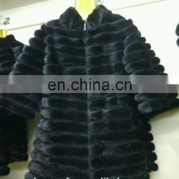 Fashion Winter Women Warm Long Black Mink Fur Coat