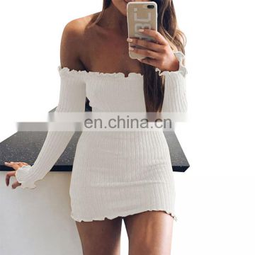 White Off The Shoulder Long Sleeve Women Bandage Dress Bodycon Sexy Club Dress