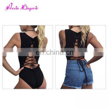 Latest popular black sleeveless cross back short african women sexy jumpsuit