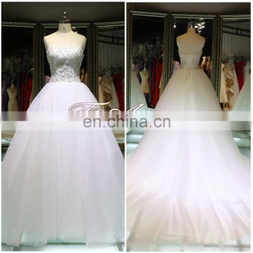 1A335 Luxury Rheinstond Beaded Strapless Ball Gown A-Line Wedding Dresss 2016