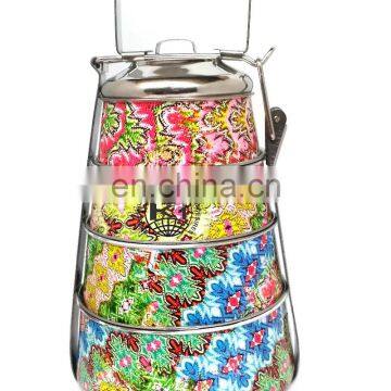 Colorful printed round stainless steel kids food warmer lunch box