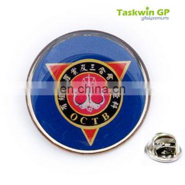 Over printing processed cheap epoxy metal badge/Custom cheap metal pin round shape