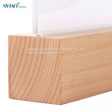 A4 A5 A6 T Shape Horizontal Wooden Base Restaurant Clear Acrylic Menu Sign Holder Display Stand 8.5 x 11 Inches Acrylic Sign Holder