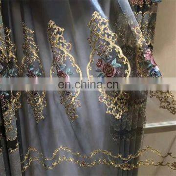 Hot selling Lace border trim curtains with embroider designs gold sequin curtains for the living room