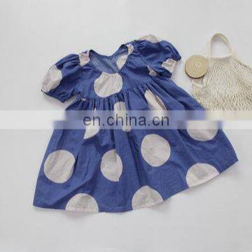 Children's Skirt Summer New Style Korean Board Back U-neck Big Polka Dot One-piece Girl Dress Puff Sleeve One-piece Dress