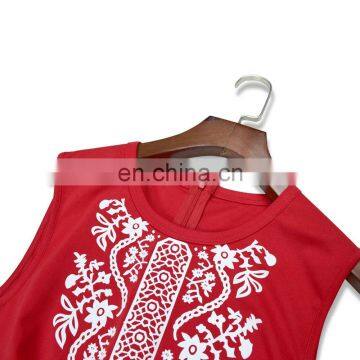 2019 Summer Women Girls Mommy and me Red Solid With Embroidery Flower Sleeveless Knee Length Work (this Link for WOMAN) photo-3